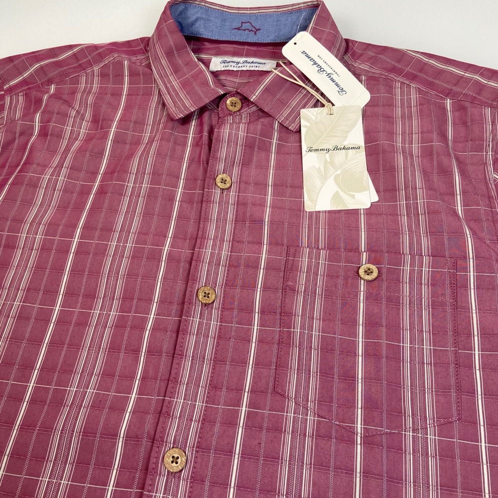Tommy Bahama Mens L Moroccan Plum Coconut‎ Point Samba Stripe Shirt NEW Tencel
